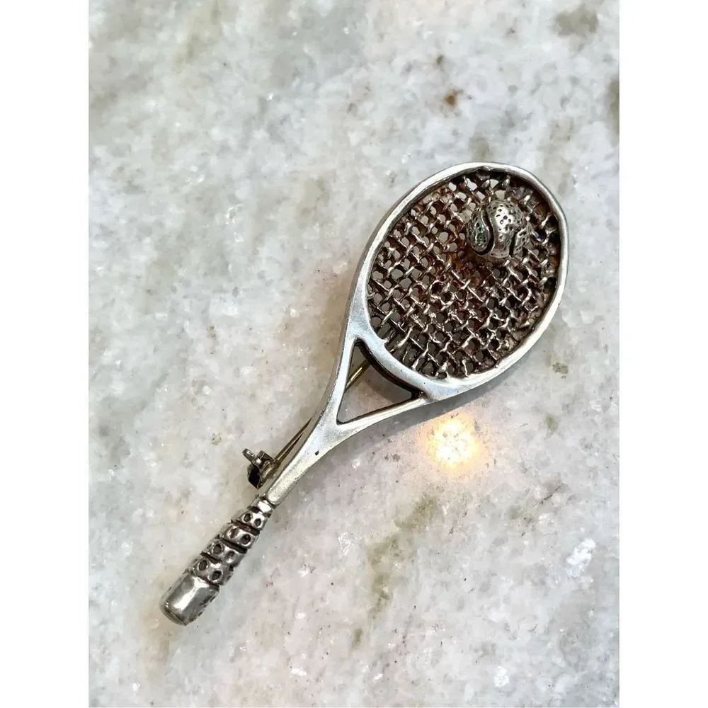 Tennis Racquet Sterling Silver Jewelry Pin #brooch #sports
